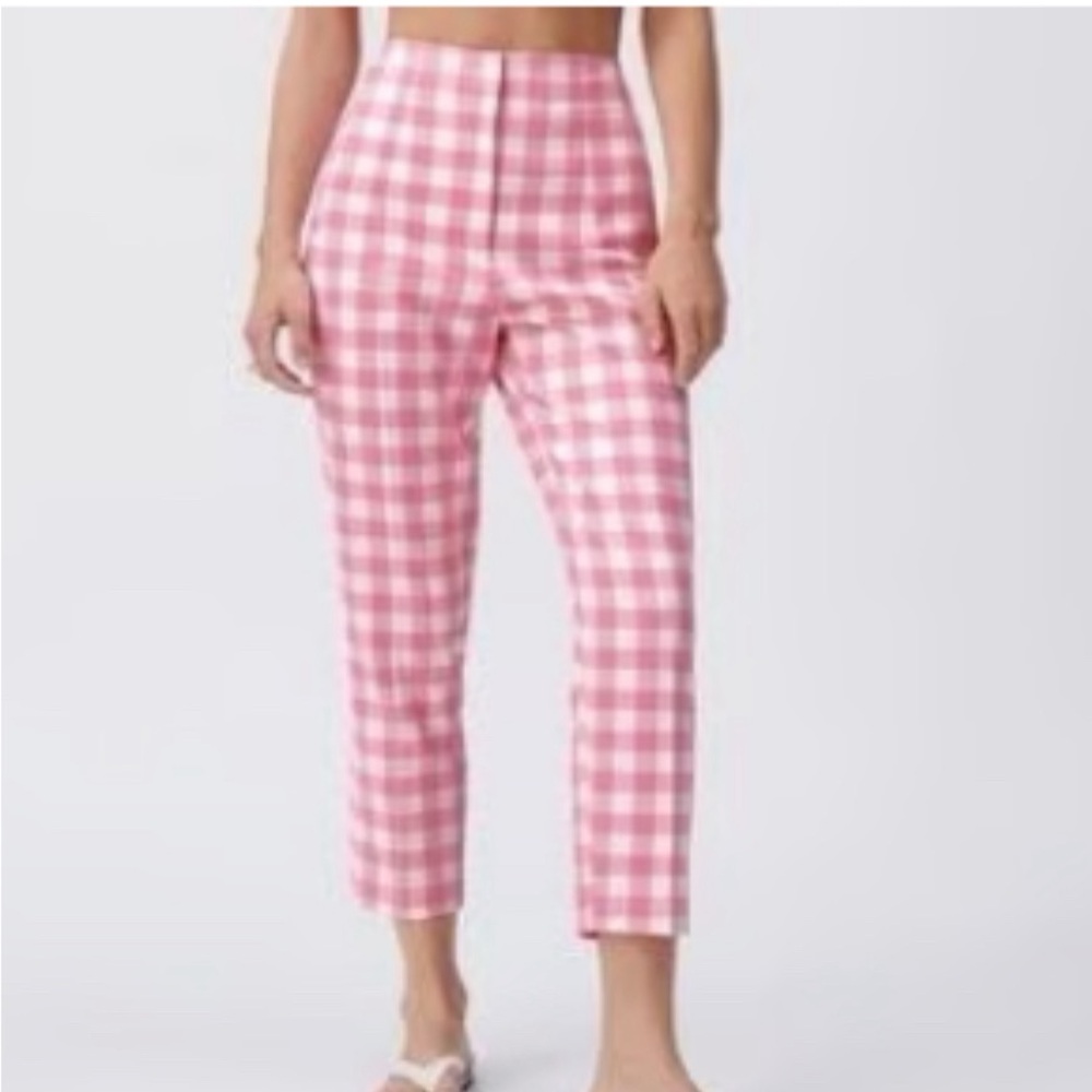 Zara Women's Pink and White Trousers gingham